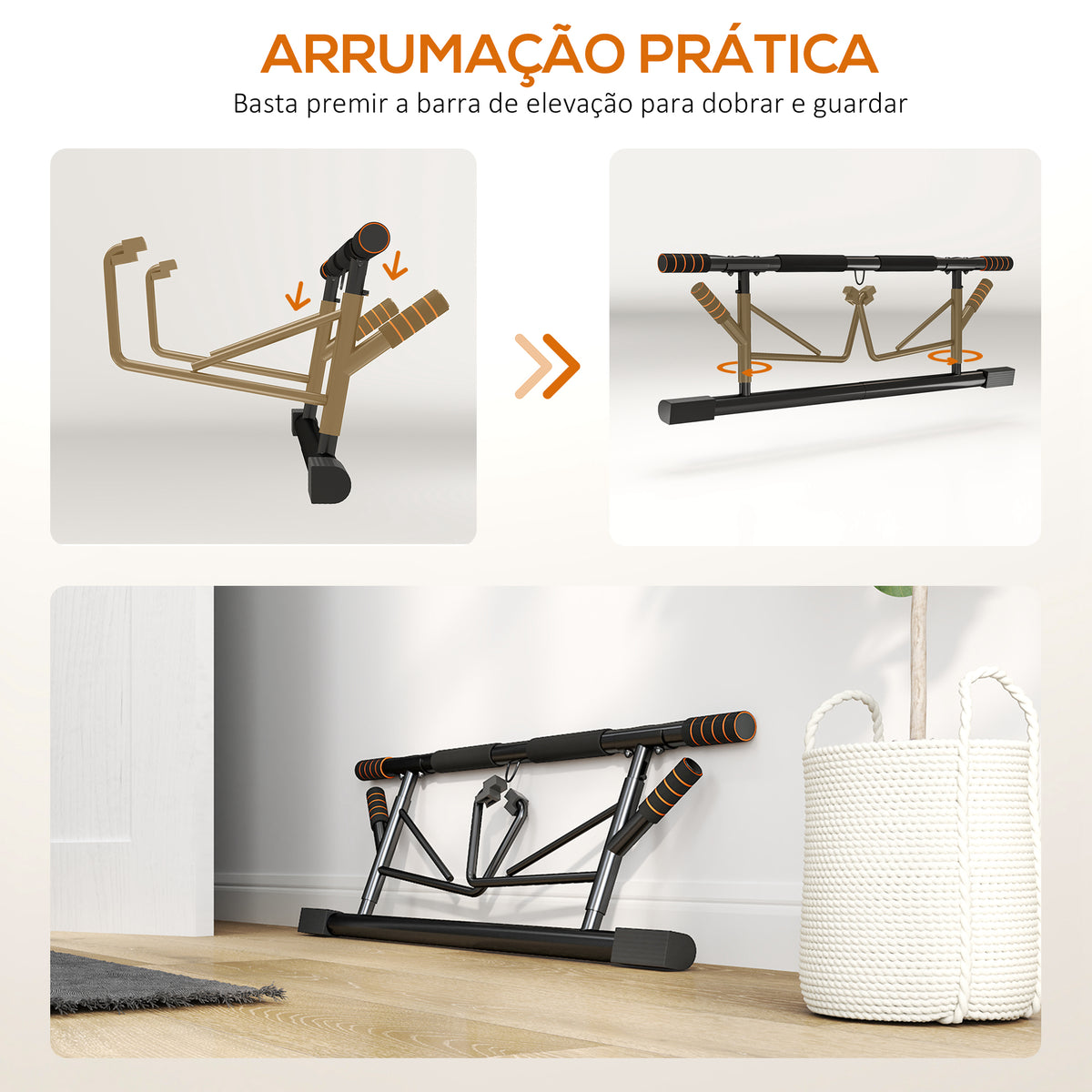 Barra de Elevação Multifuncional Barra de Elevação de Parede com Bandas Elásticas de Resistência Carga 150 kg para Exercício e Treino em Casa Ginásio 100x50x27 cm Preto e Laranja — foto 8