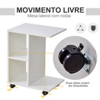 Mesa Auxiliar Moderna Mesa Auxiliar em Forma de C com Rodas e Prateleiras Abertas para Sala de Estar Dormitório 45x35x58 cm Branco — foto 6