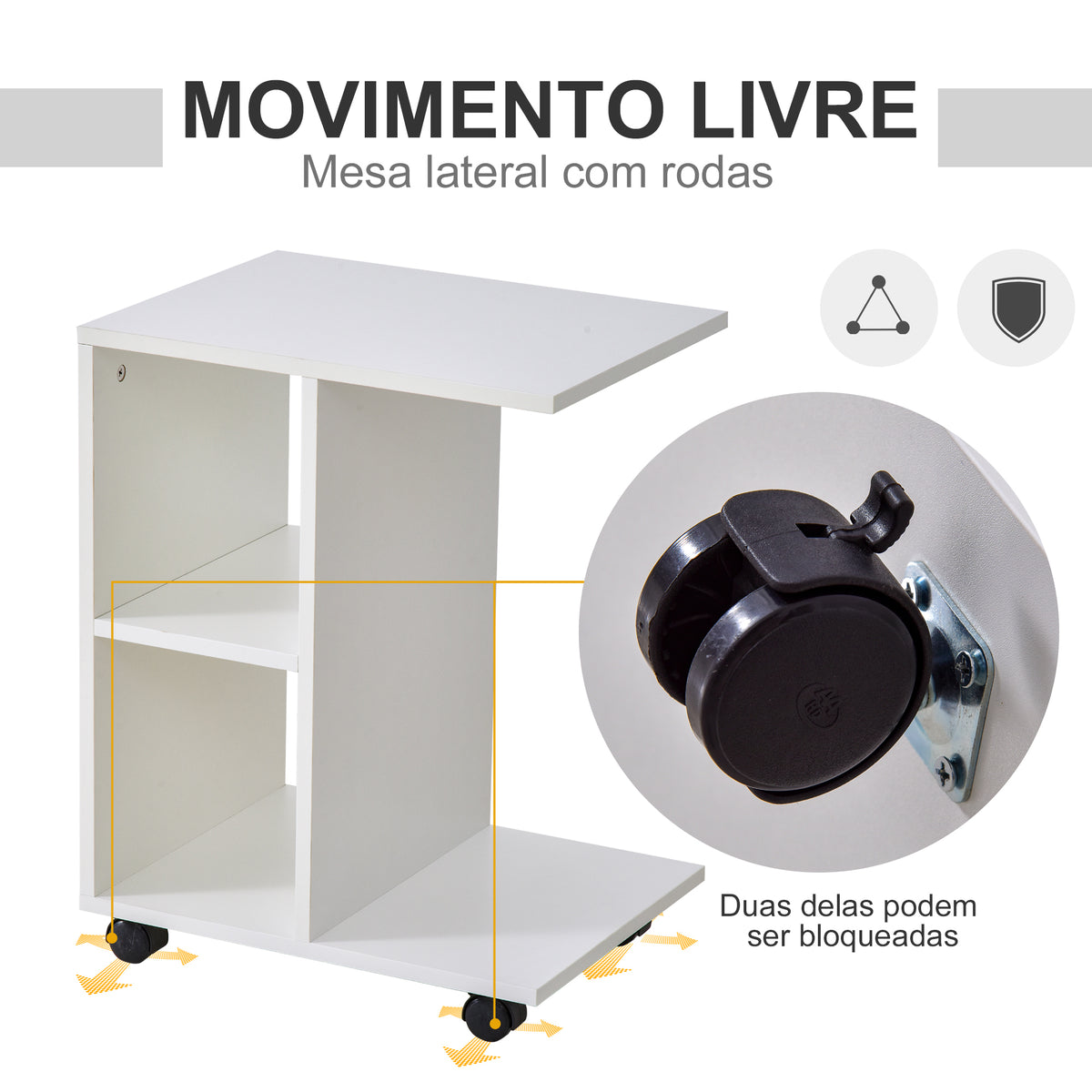 Mesa Auxiliar Moderna Mesa Auxiliar em Forma de C com Rodas e Prateleiras Abertas para Sala de Estar Dormitório 45x35x58 cm Branco — foto 6