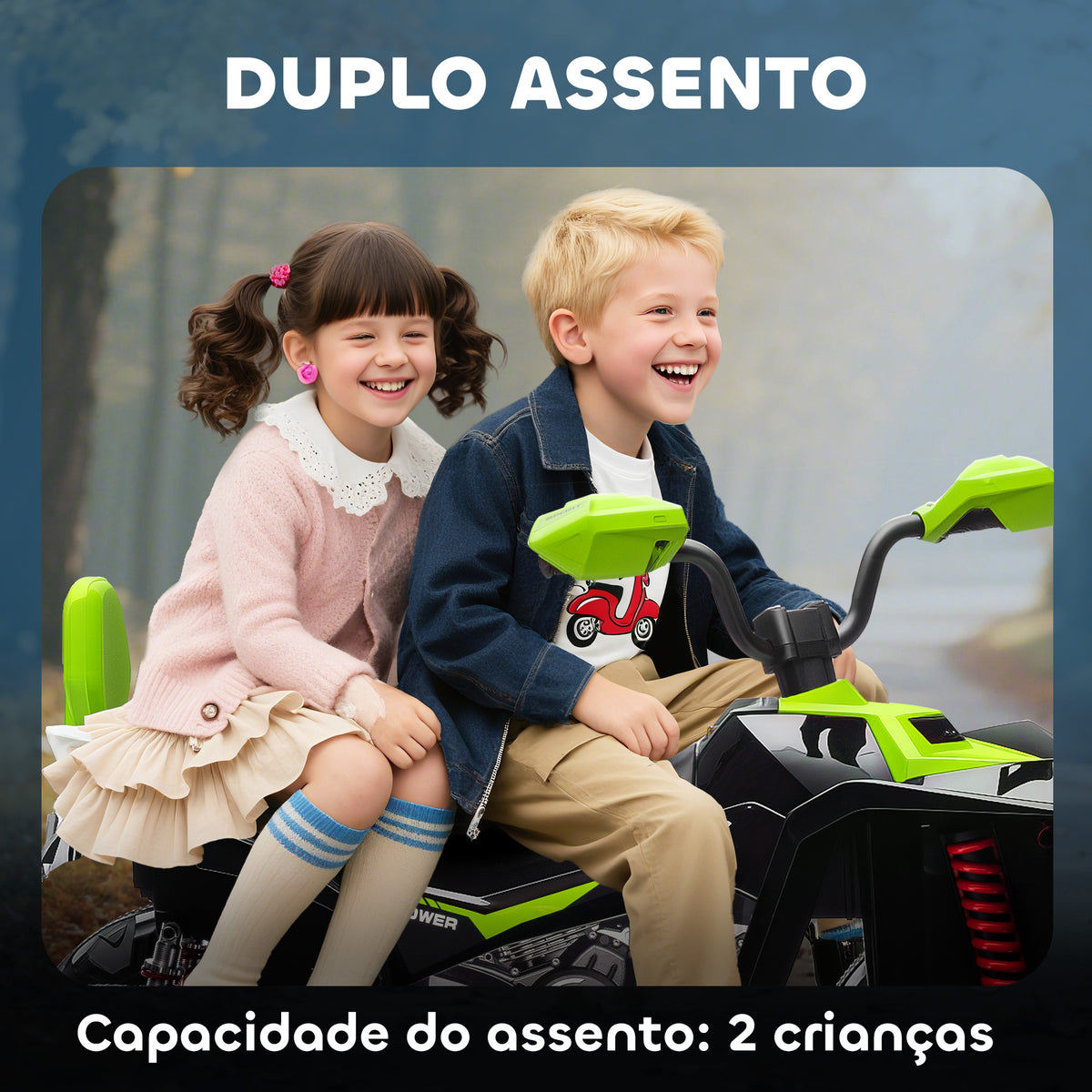 Quadricilo Elétrico para Crianças 24V para 3-8 Anos com 2 Lugares 2 Motores Velocidade até 6,5 km/h Rodas com Suspensão Faróis Buzina Música e USB 109x68,5x76 cm Verde — foto 5