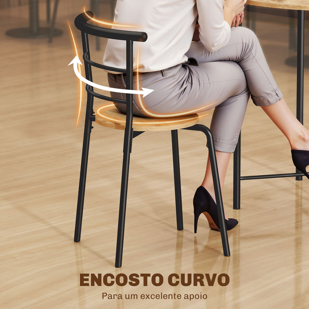 Conjunto de Mesa e Cadeiras de Jantar Compacto, Mesa Redonda com 4 Cadeiras, Estilo Industrial, Estrutura Metálica, Ideal para Espaços Pequenos, Sala de Jantar, Mesa Ø85x76 cm, Natural — foto 5