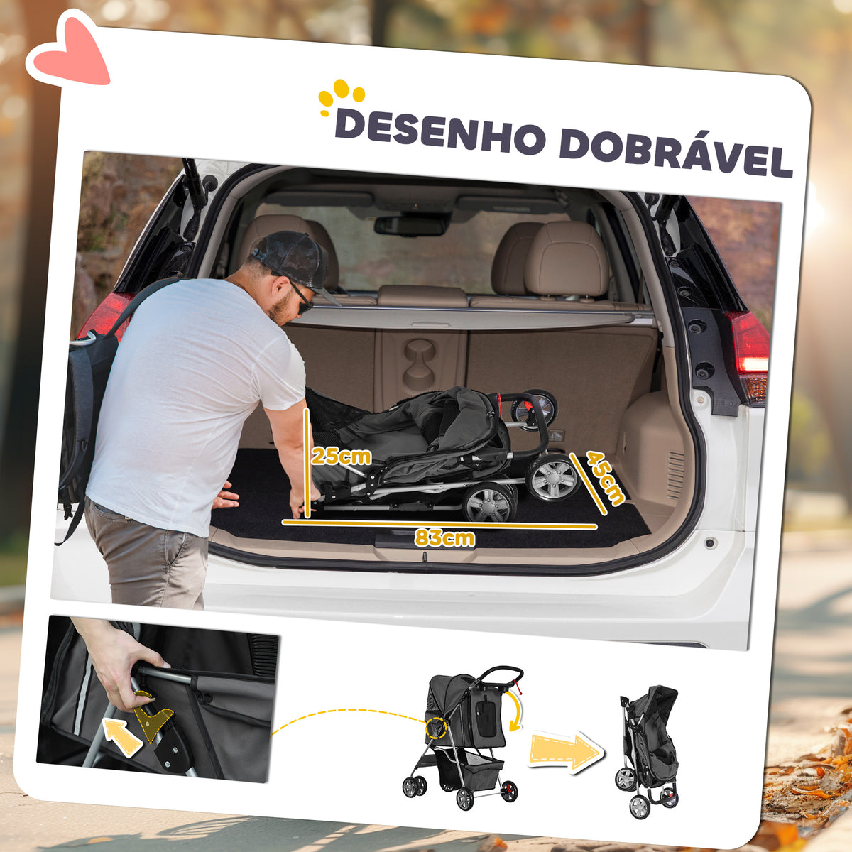Carrinho para Cães Plegável, Coche para Cães Pequenos com Cesto de Armazenamento, Janelas de Rede, Suportes para Copos, Rodas EVA, Almofada Lavável, Travões, Carga 10 kg, 75x45x97 cm, Cinzento Escuro — foto 5