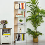 Prateleira de armazenamento com 5 prateleiras Estante multiuso para escritório com base elevada Design elegante 45x21x170 cm Branco e carvalho — foto 2