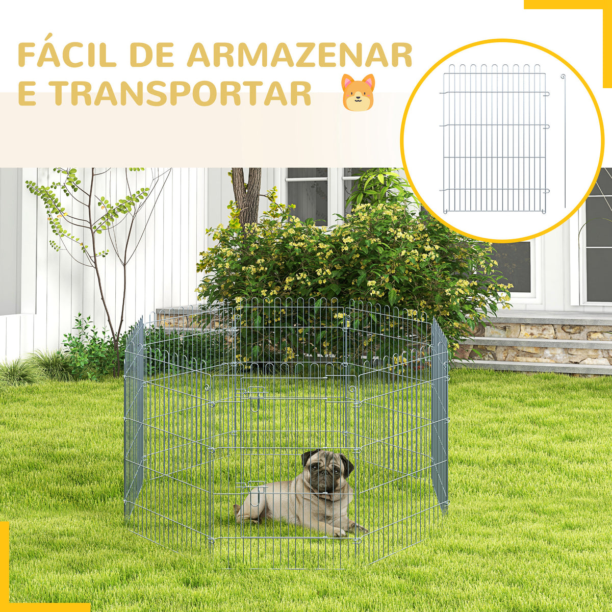 Parque para Animais de Estimação com 8 Paineis 63x76cm Cerca para Animais de Estimação com Porta com Trava para Jardim Pátio Exterior Prata — foto 5