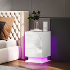 Mesa de Cabeceira com Faixa de Luz LED Multicolor Variável Mesa Auxiliar com 3 Gavetas Estilo Moderno Mesa Lateral para Dormitório Sala de Estar 40x35x60 cm Branco Brilhante — foto 7