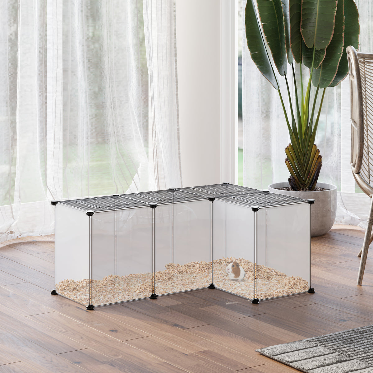 Recinto para Animais de Estimação Recinto para Coelhos Porquinho da India Chinchila Modular Interior e Exterior 105x70x45cm Preto — foto 2