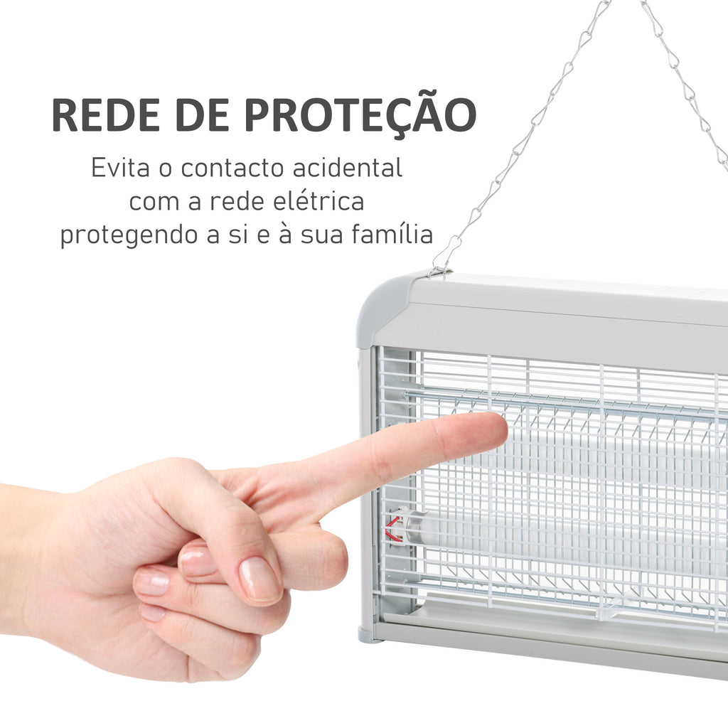 Lâmpada Anti-mosquito Elétrica com Luz Ultravioleta 20W com 2 Tubos LED Área de Ação 60m² 39x7.5x26.5 cm Branco — foto 7