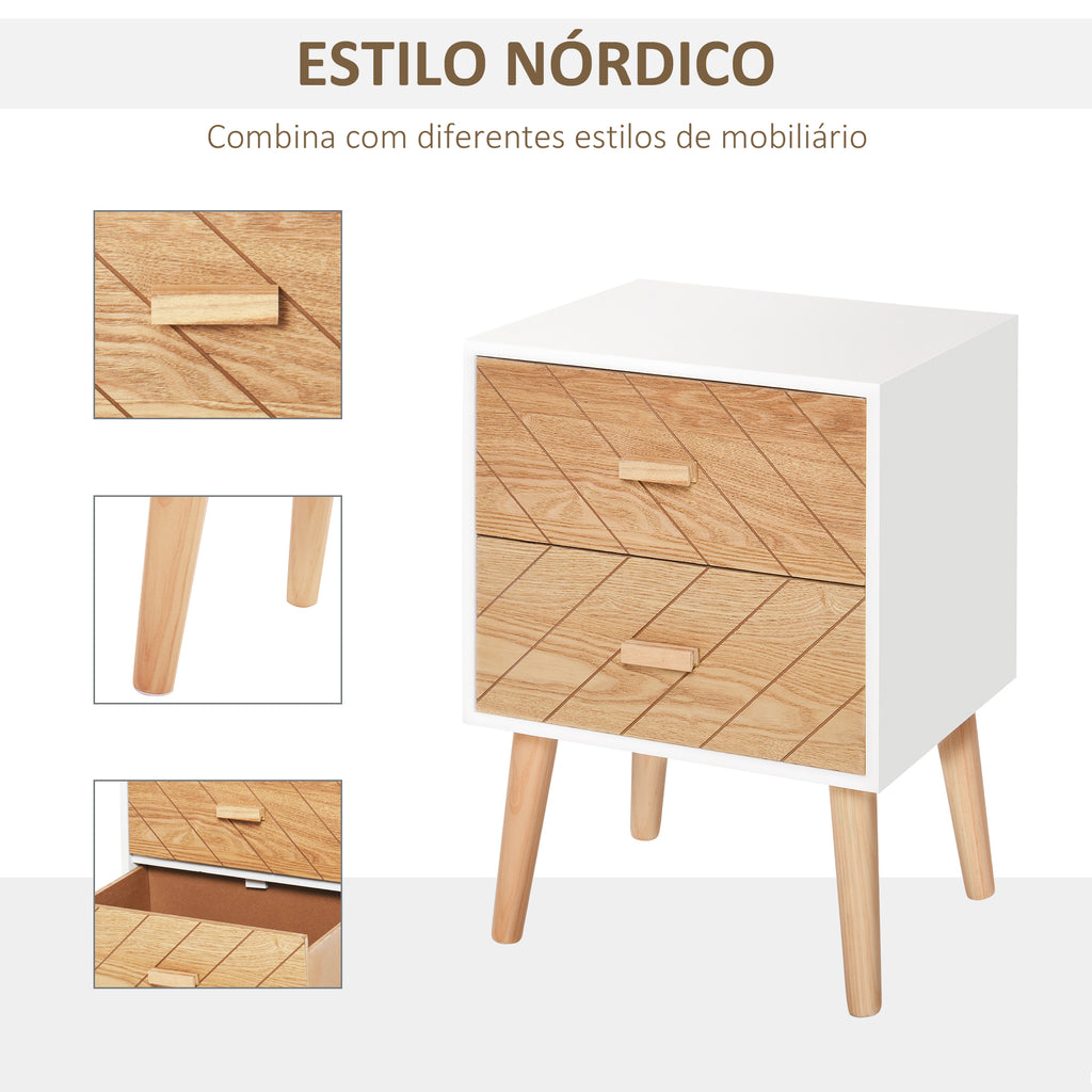 Mesa de Cabeceira com 2 Gavetas Mesa de Cabeceira com Espaço de Armazenamento para Dormitório 40x30x55,5 cm Branco e Madeira — foto 4