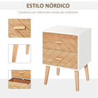 Mesa de Cabeceira com 2 Gavetas Mesa de Cabeceira com Espaço de Armazenamento para Dormitório 40x30x55,5 cm Branco e Madeira — foto 4