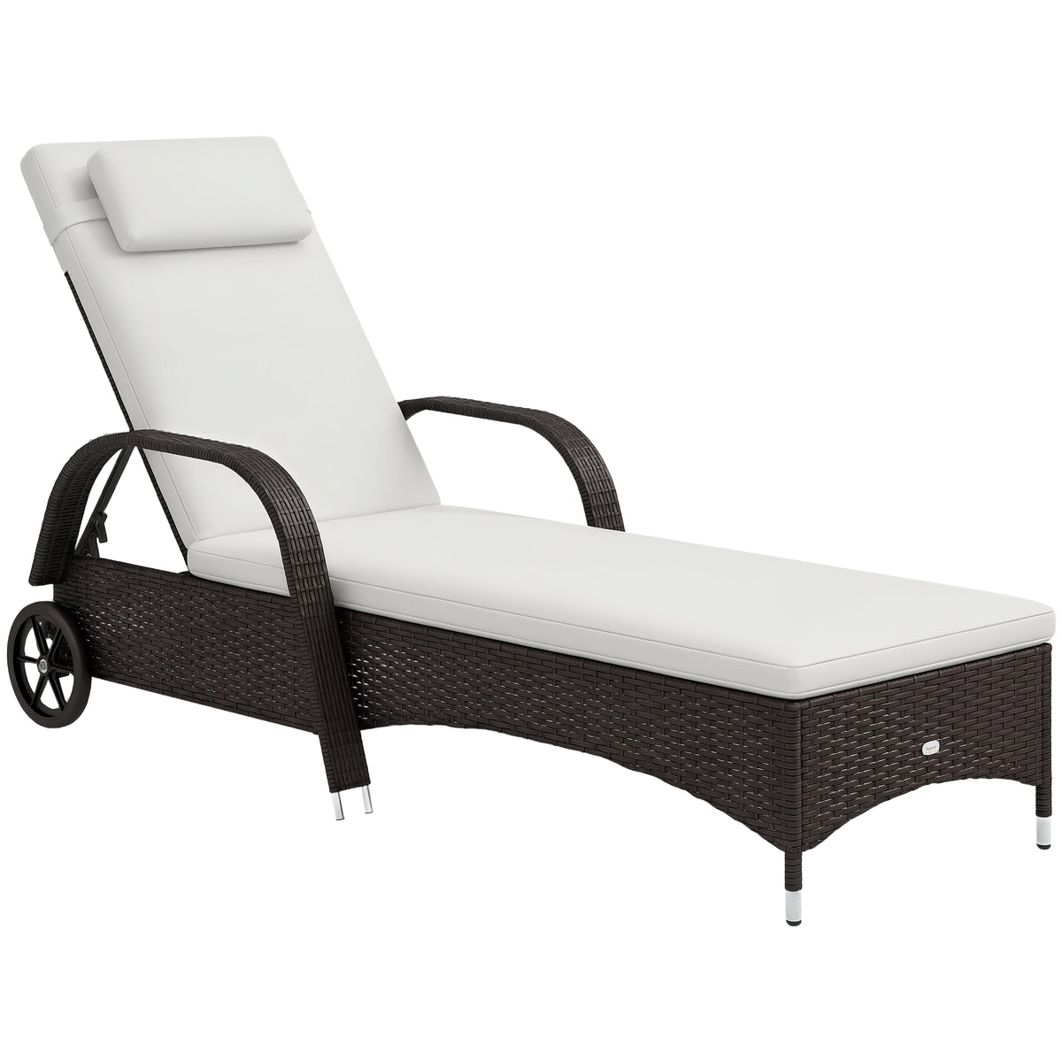 Espreguiçadeira de Vime Jardim Espreguiçadeira com Encosto Ajustável em 5 Posições Almofadas Acolchoadas Apoio para a Cabeça e 2 Rodas 200x73x56-103cm Marrom e Bege — foto 1