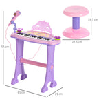 Piano Eléctrico Infantil 32 Teclas Piano Infantil com Microfone Banquinho Luzes Ritmos Sons MP3 Karaoke Modo Aprender Rosa — foto 3