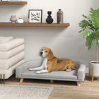 Sofá para Cães Cama Elevada para Cães Estofada com Almofada Lavável e Pés de Madeira de Pinho Carga Máxima 40 kg 98x67x25 cm Cinza — foto 2
