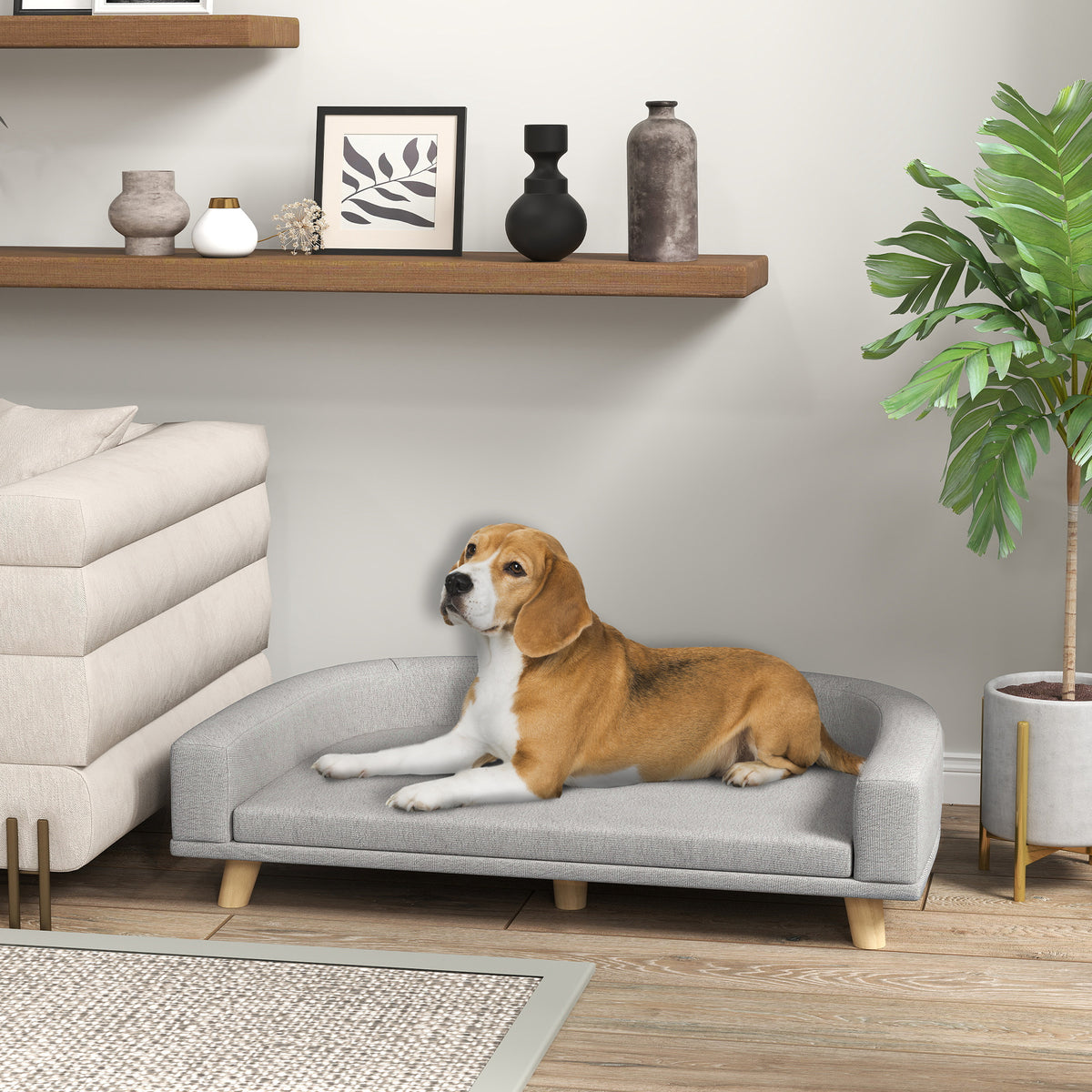 Sofá para Cães Cama Elevada para Cães Estofada com Almofada Lavável e Pés de Madeira de Pinho Carga Máxima 40 kg 98x67x25 cm Cinza — foto 2