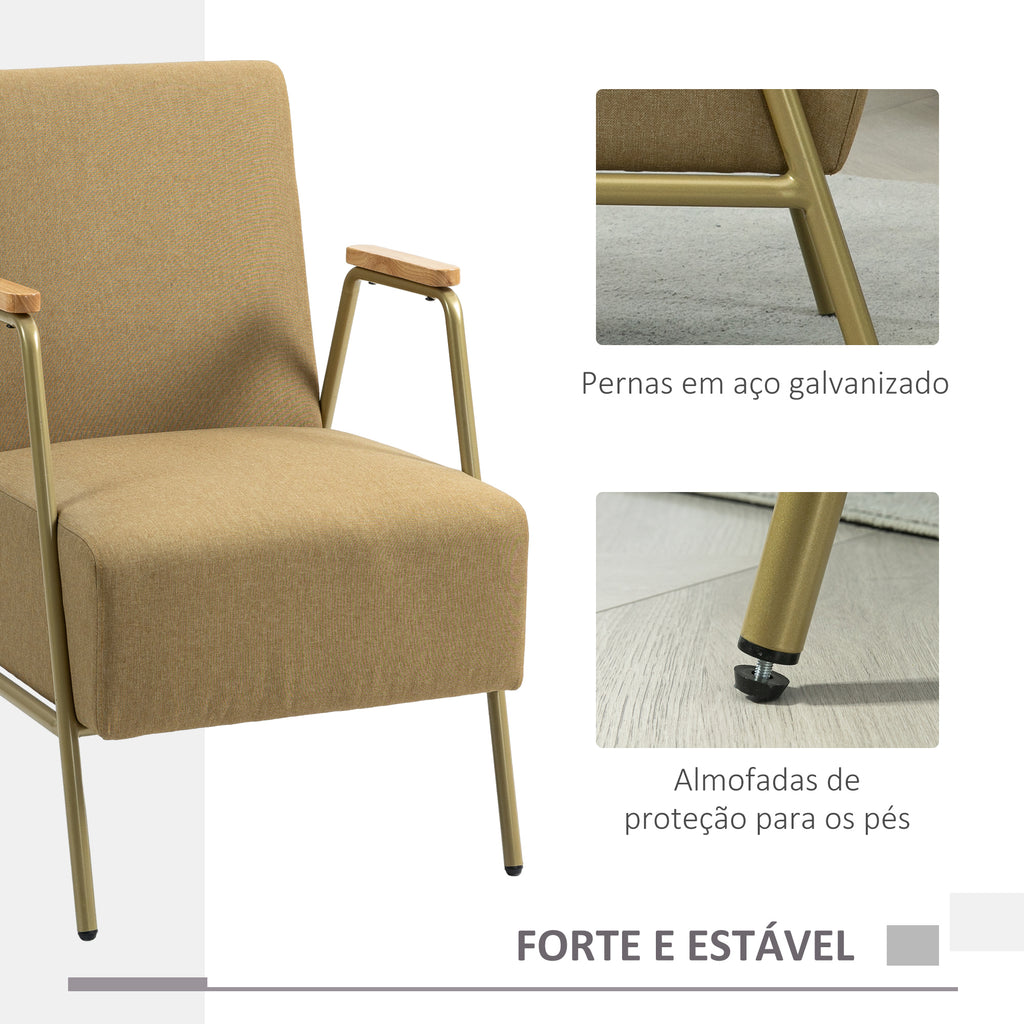 Poltrona de Sala Poltrona Individual com Apoios de Braços Estrutura em Aço Dourado Estilo Moderno para Sala de Estar Quarto 62x81x92 cm Castanho — foto 6