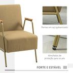 Poltrona de Sala Poltrona Individual com Apoios de Braços Estrutura em Aço Dourado Estilo Moderno para Sala de Estar Quarto 62x81x92 cm Castanho — foto 6