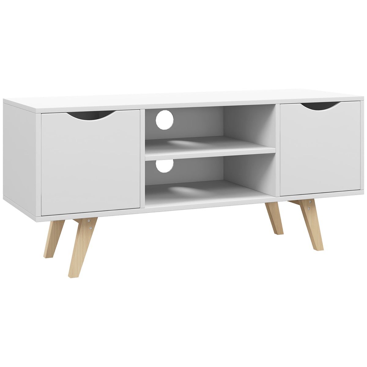 Móvel de TV Moderno Móvel de TV para Televisores de até 50 Polegadas Móvel de TV para Sala de Estar com 2 Armários 2 Prateleiras Abertas e Pés de Madeira 110x39x50 cm Branco — foto 1
