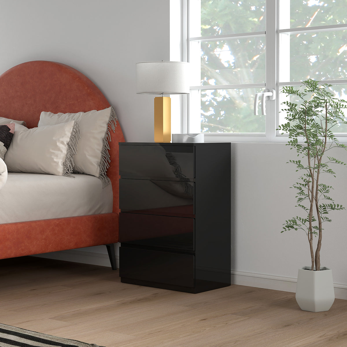 Cómoda com 4 Gavetas de Madeira Cómoda de Dormitório Cómoda Preta para Sala de Estar Estilo Moderno 55x34x80 cm Preto — foto 7