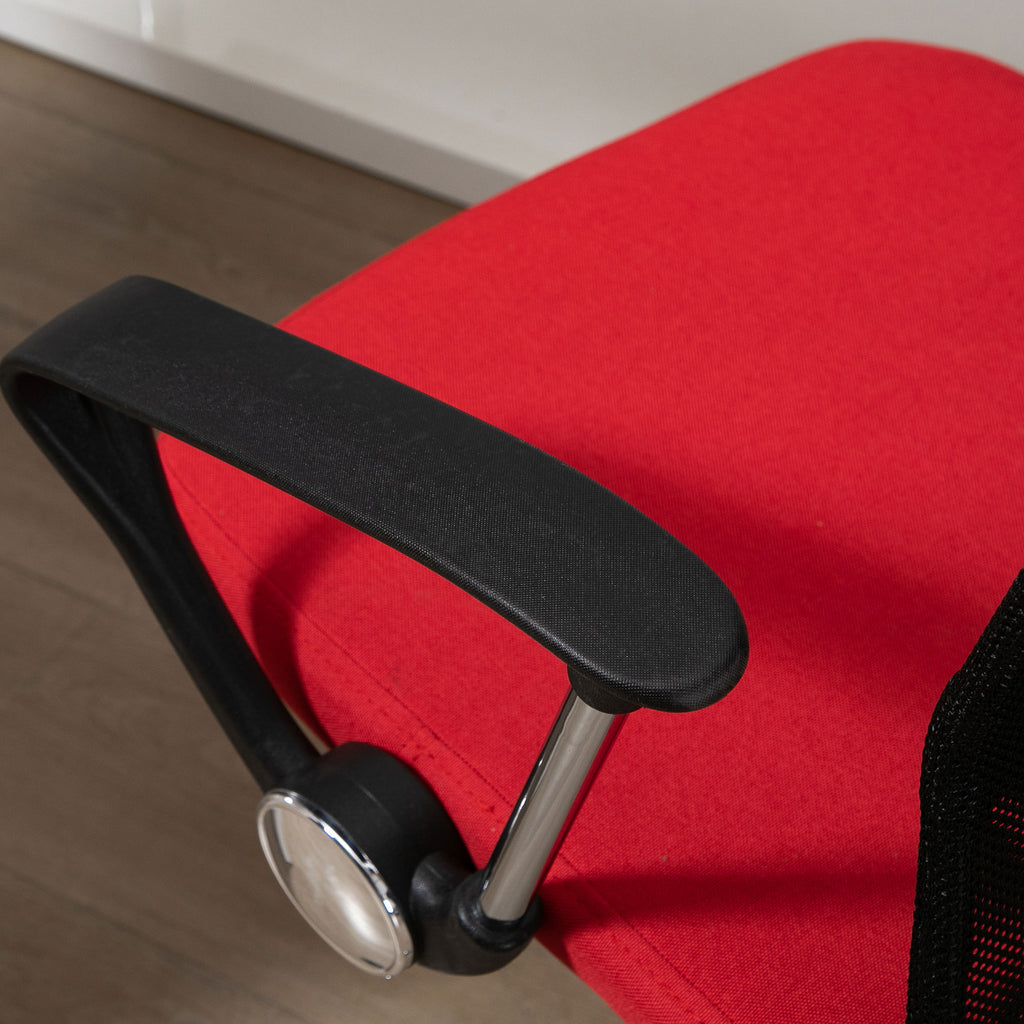 Cadeira ergonômica basculante e giratório para escritório com assento ajustável em altura, apoios de braço e rodas 57x57x93-103 cm Preto e vermelho — foto 5