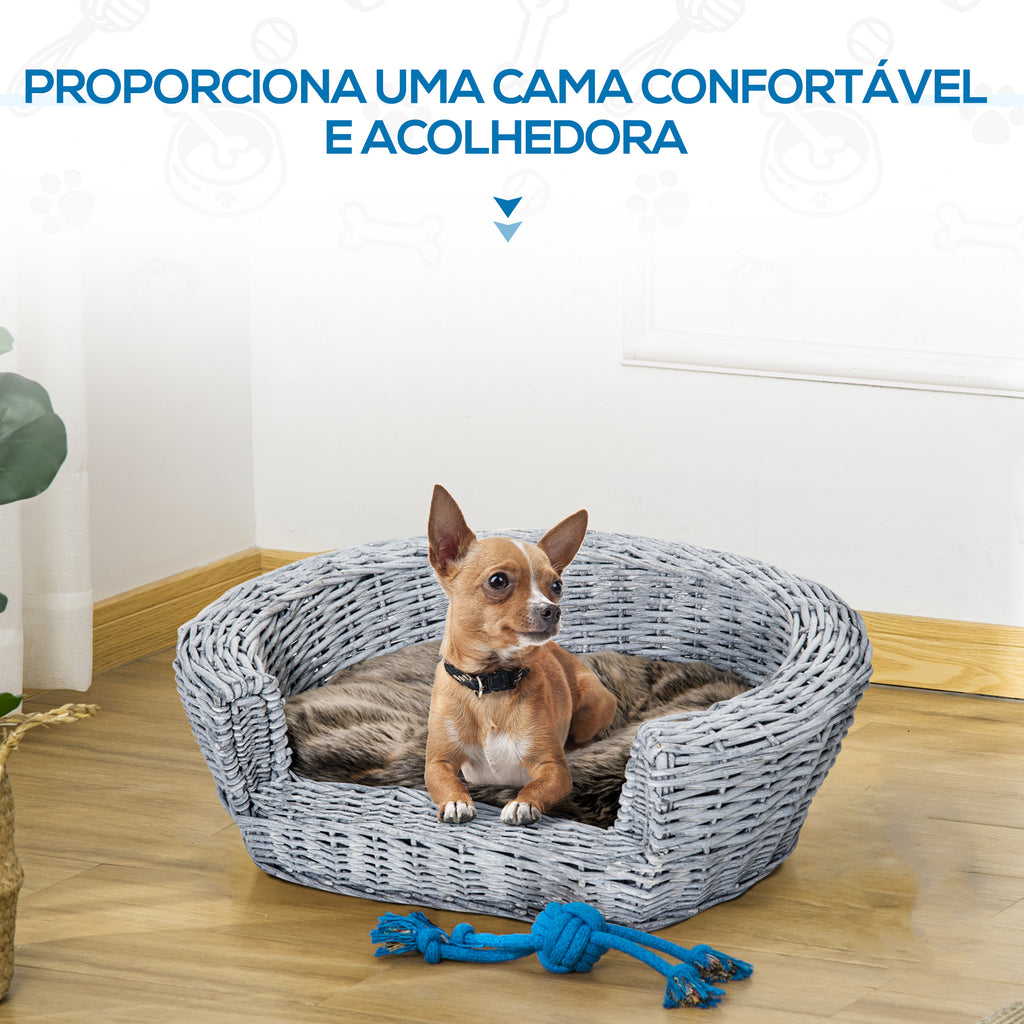 Cama para Cães de Vime Cama de Vime para Gatos Cães com Almofada Lavável 57x46x17,5cm Cinza — foto 7