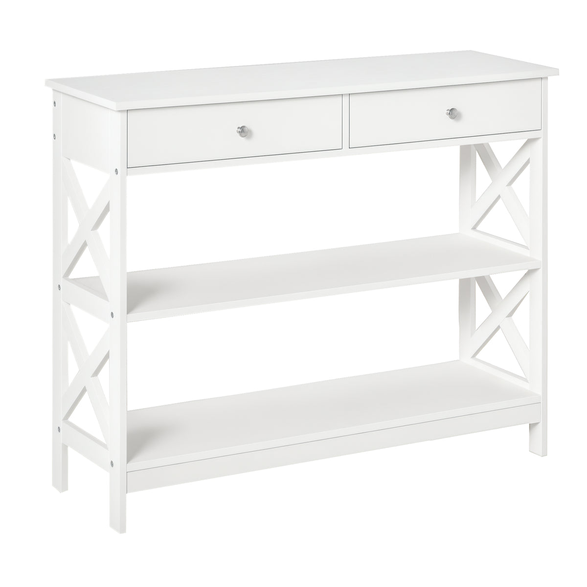 Mesa de console para Corredor com 2 gavetas e 2 prateleiras inferiores Móveis modernos Base elevada anti-inclinação 100x30.5x80 cm Branco — foto 1