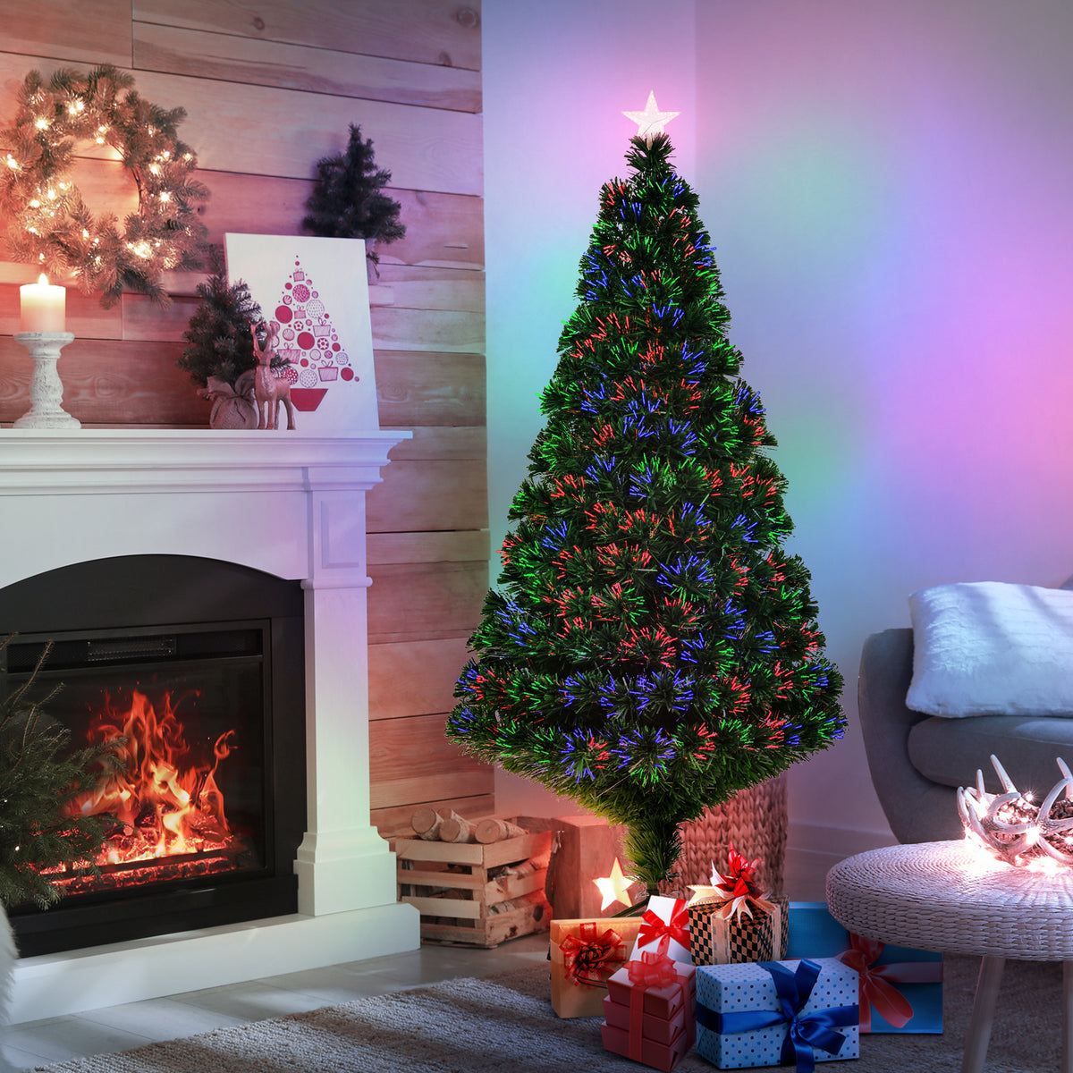 Árvore de Natal Artificial 150 cm Árvore de Natal com Fibra Óptica e Suporte Metálico Decoração de Natal Ø75x150 cm Verde — foto 2