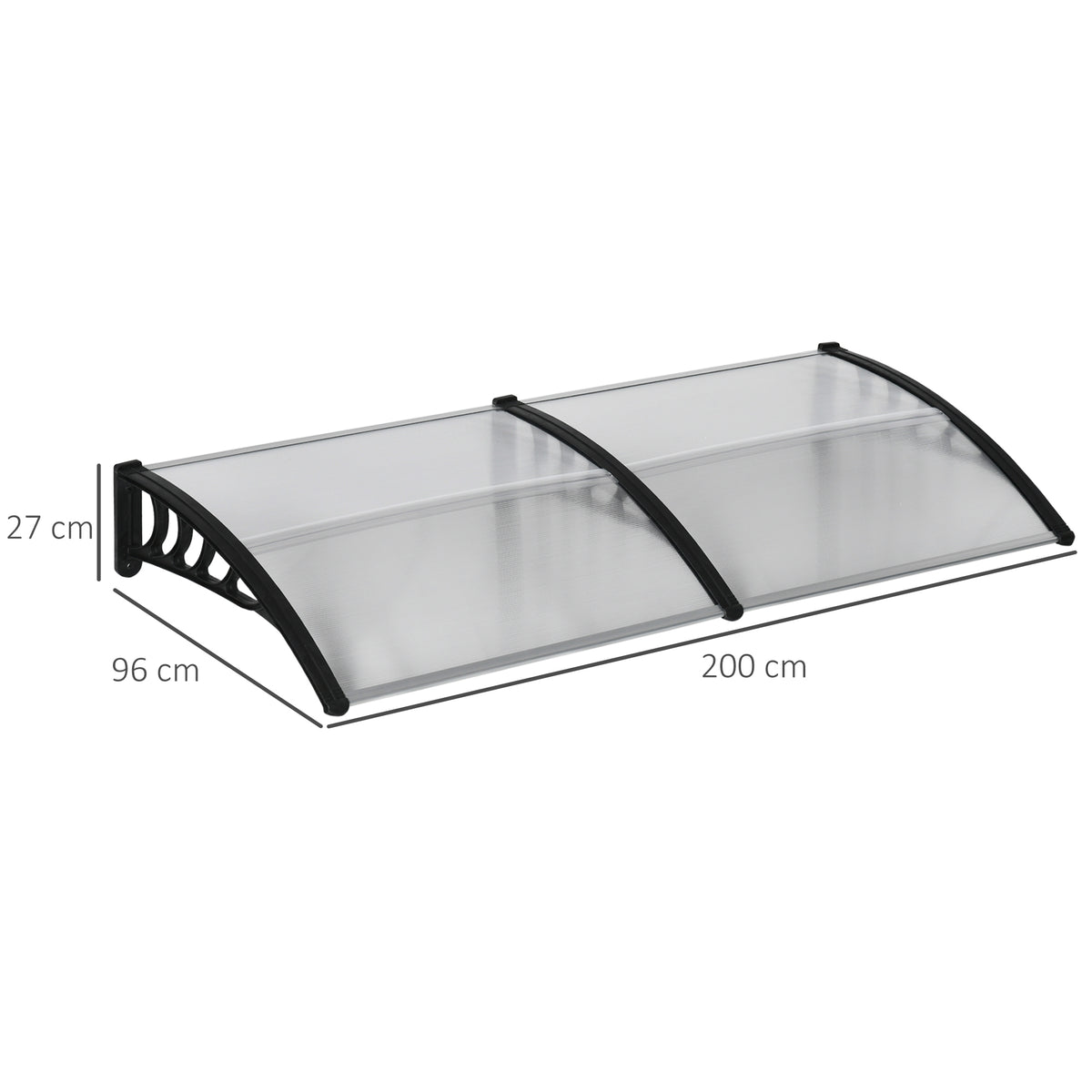 Cobertura para Porta Proteção Contra Chuva Vento e Granizo Policarbonato Hastes de Ligação em Alumínio 200x96x27 cm Preto — foto 2