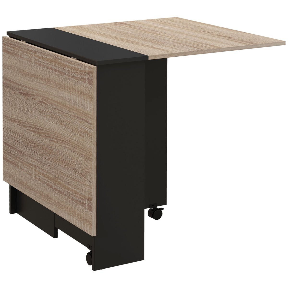 Mesa de Cozinha Dobrável Mesa de Madeira com 2 Prateleiras de Armazenamento e Rodas para Cozinha 75x140x74 cm Preto e Madeira — foto 1