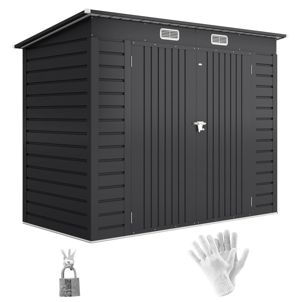 Abrigo de Jardim 2,7m² 249x121x183 cm Abrigo de Exterior com Porta Dupla 2 Ventilaç4oes e Trava Abrigo para Pátio Cinza — foto 1