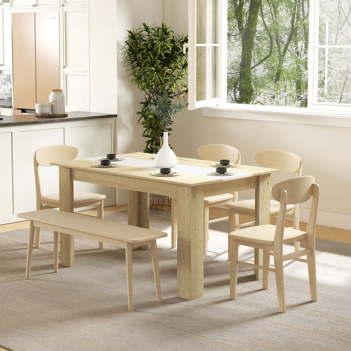 Mesa de Jantar Moderna Mesa para Sala Retangular para 4-6 Pessoas Carga 100 kg 140x89,5x75 cm Branco e Carvalho — foto 2