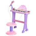Piano Eléctrico Infantil 32 Teclas Piano Infantil com Microfone Banquinho Luzes Ritmos Sons MP3 Karaoke Modo Aprender Rosa — foto 1