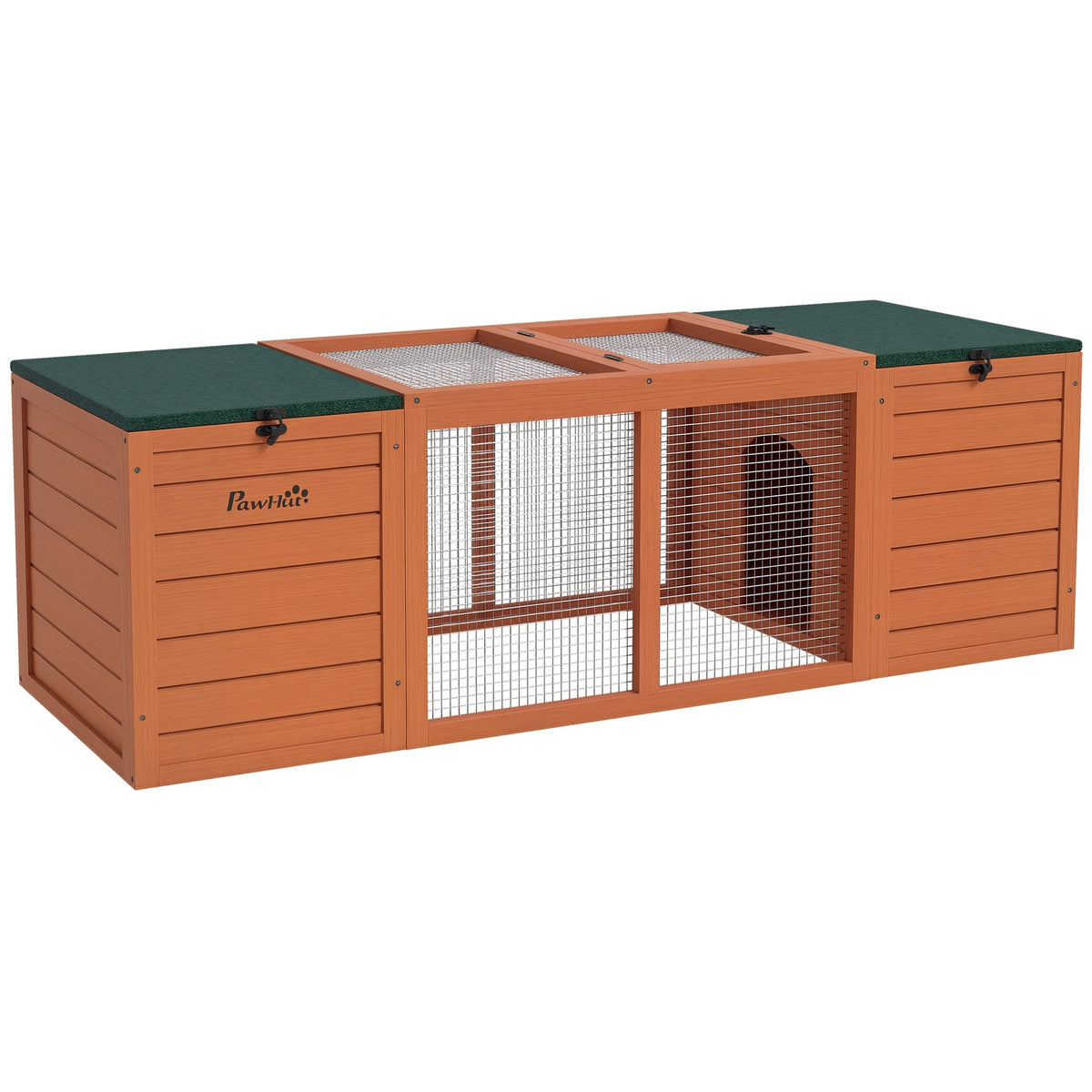 Coelheira de Madeira Gaiola para Coelhos com 2 Ninhos 1 Porta Superior Área Aberta e Telhado de Asfalto para Exterior 140x52x46 cm Madeira — foto 1