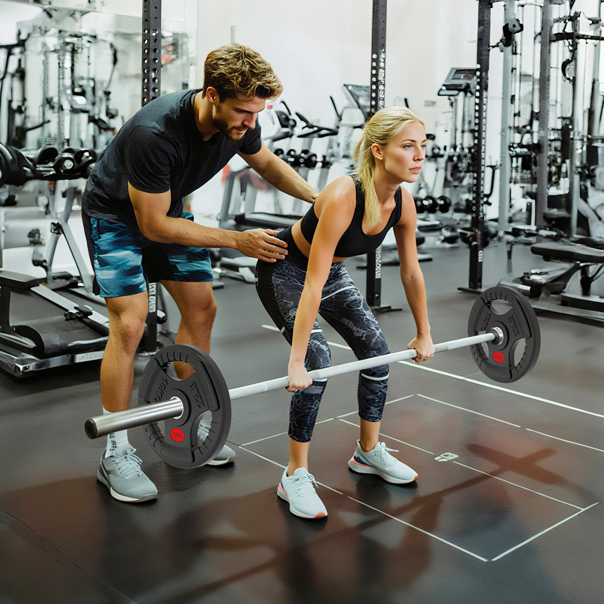 Discos de Pesos com Orifício de Ø50 mm 2 Discos de 10 kg com Anel Interior de Aço e Triplo Aperto para Halteres e Barras Treino Fitness em Casa Ginásio Ø32x4,5 cm Preto — foto 2