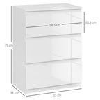 Cómoda com 3 Gavetas de Madeira Cómoda de Dormitório Cómoda Branca para Sala de Estar Estilo Moderno 55x34x75 cm Branco Brilhante — foto 3