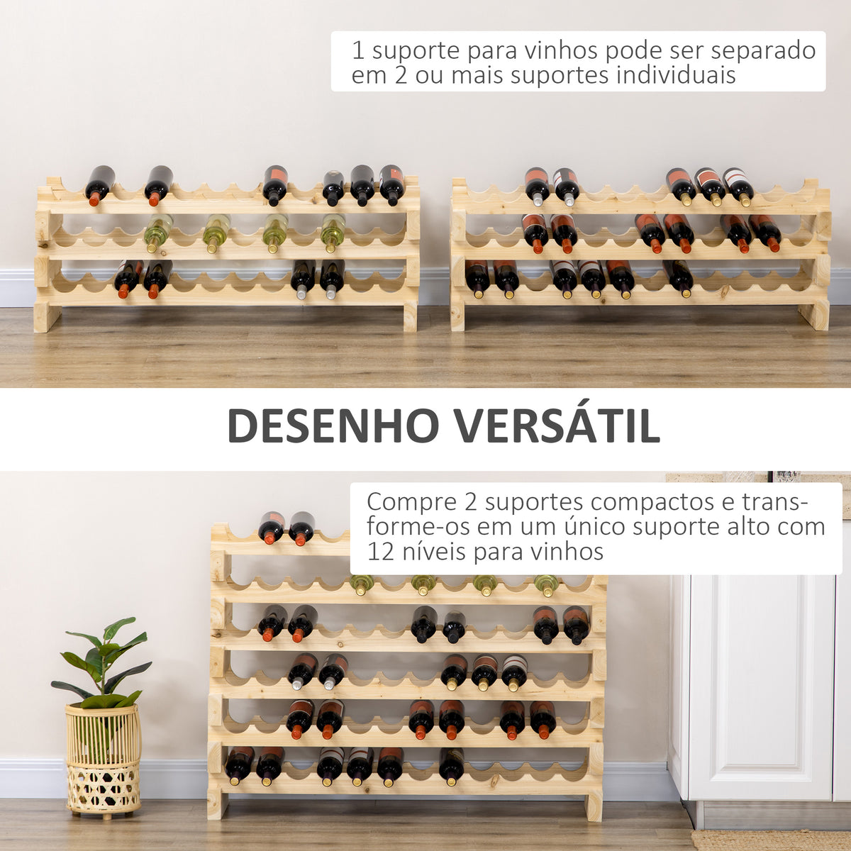 Suporte para Garrafas de Vinho para 72 Garrafas Garrafeira com 6 Níveis Suporte para Vinhos Vertical para Cozinha Sala de Jantar Bar 114x28x85 cm Madeira — foto 4