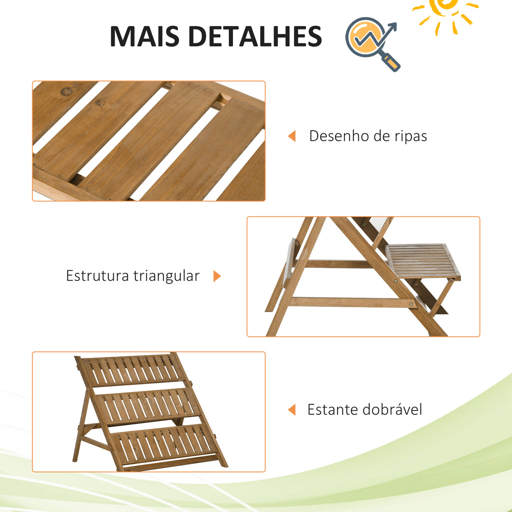 Suporte de Madeira para Plantas em Forma de Escada com 3 Prateleiras Dobrável Suporte de Vasos de Plantas para Decoração de Interiores e Exteriores 101x83x88cm Marrom — foto 6