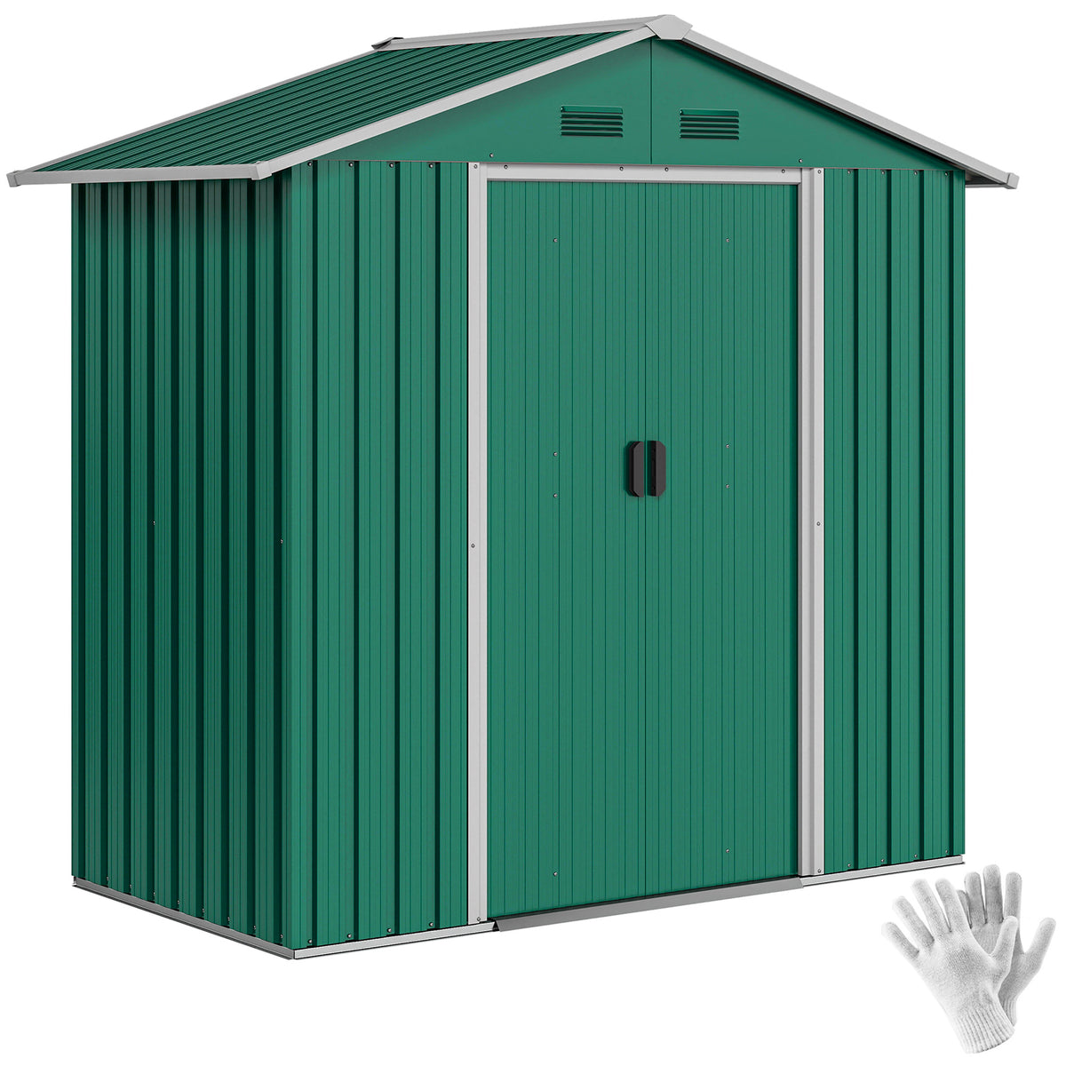 Galpão de jardim 2,2 m² Galpão de armazenamento de ferramentas de aço galvanizado com porta deslizante 194x110x184 cm Verde — foto 1