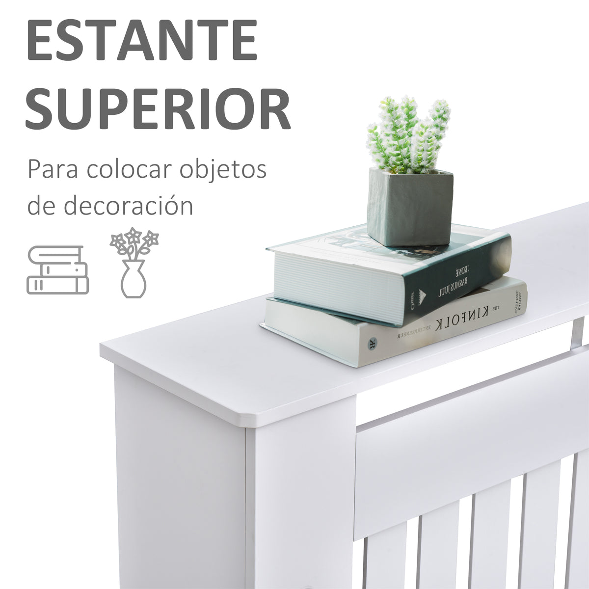 Cobertura Radiador com Desenho Moderno de MDF com Prateleira Superior para Sala de Estar Dormitório Escritório 112x19x81cm Branco — foto 5