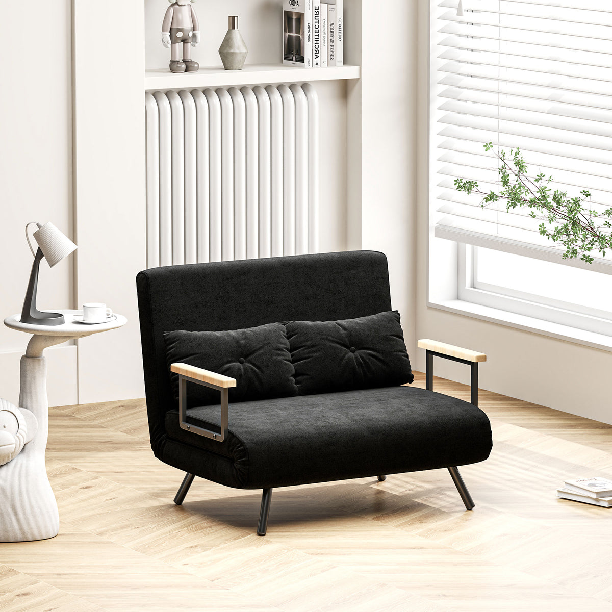 Sofá Cama Sofá Convertível em Cama de 2 Lugares Dobrável com Encosto Ajustável em 5 Níveis e 2 Almofadas Acolchoadas para Escritório Dormitório Sala de Estar 102x73x81 cm Preto — foto 2