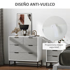 Cômoda de cabeceira com 4 gavetas com base elevada e desenho anti derrapante 80x40x79 cm Branco Cinzento e Preto — foto 6