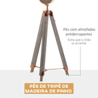 Candeeiro de Pé com Tripé de Madeira Suporte para Lâmpada E14 Máx. 25W IP20 Altura Ajustável Interruptor de Pé Candeeiro de Pé para Sala de Estar Dormitório Escritório Ø65x100-140cm Madeira Envelhecida e Ouro Rosa — foto 5