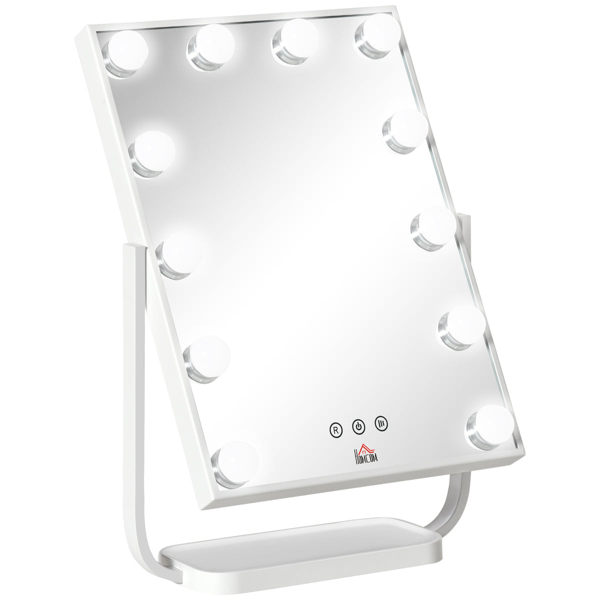 Espelho de Maquilhagem Espelho de Mesa com 12 Luzes LED 3 Temperaturas de Cores Ecrã Tátil Ajustável e Função de Memória para Dormitório Casa de Banho 32,8x11x47,4cm Branco — foto 1