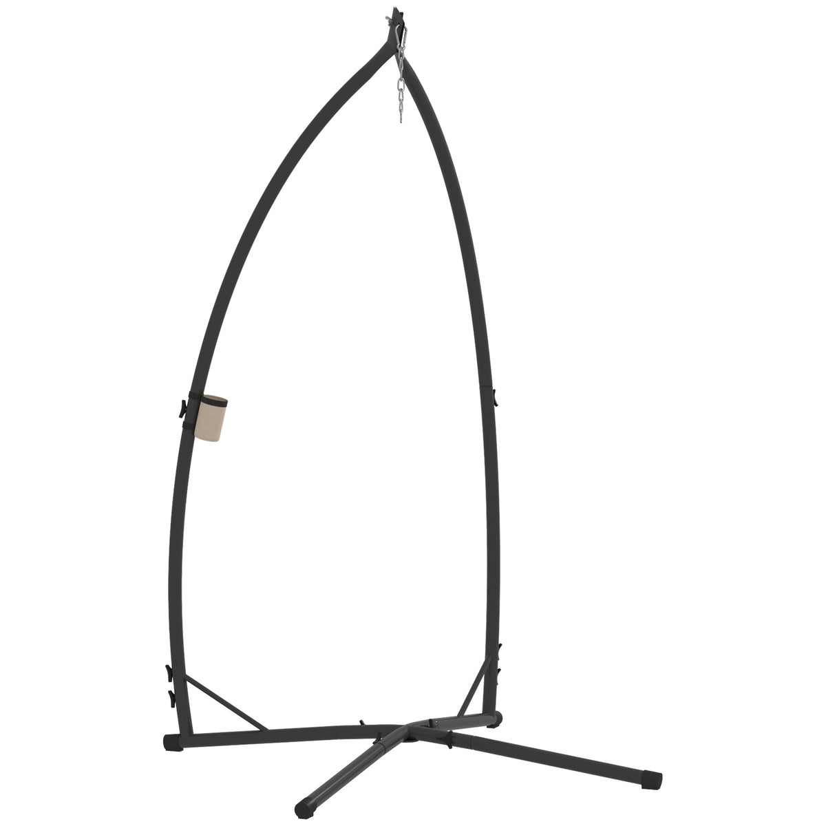 Suporte para Cadeira Suspensa Altura 215 cm com Estrutura de Aço Base Estável e Suporte para Copos Suporte para Cadeira de Baloiço para Pátio Jardim Varanda Carga 150 kg 105x105x215 cm Preto — foto 1