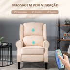 Poltrona de Massagem Poltrona Relax Reclinável com Controlo Remoto 2 Áreas de Massagem Bolso Lateral 78x83x101 cm Bege — foto 4