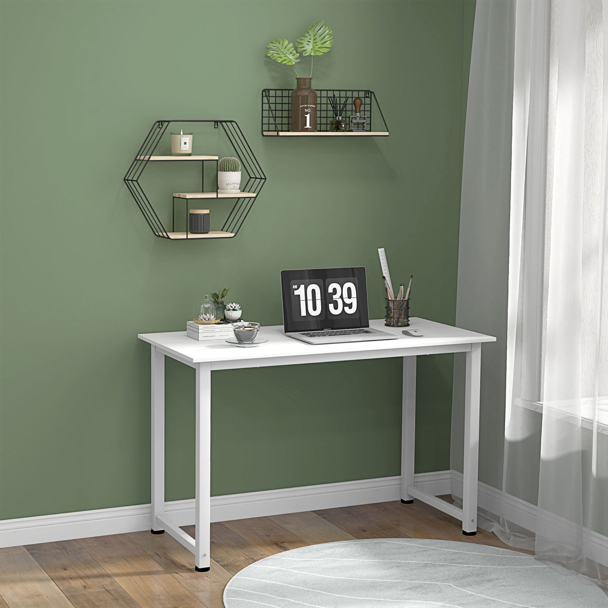 Secretária Moderna Mesa de Estudo com Estrutura de Aço e Pés Ajustáveis Mesa de Computador para Escritório Casa 120x60x76 cm Branco — foto 7