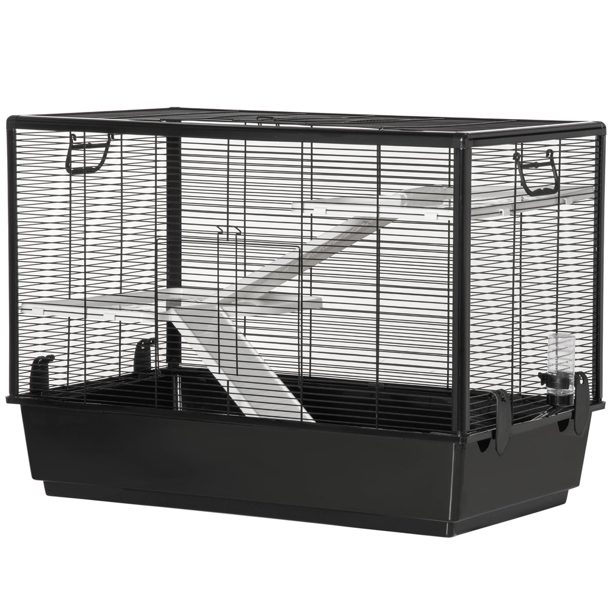 Gaiola Pequena para Roedores 80x48x58cm Gaiola para Hamster com 2 Portas 2 Rampas 2 Plataformas Comedouro e 2 Alças Portátil Preto — foto 1