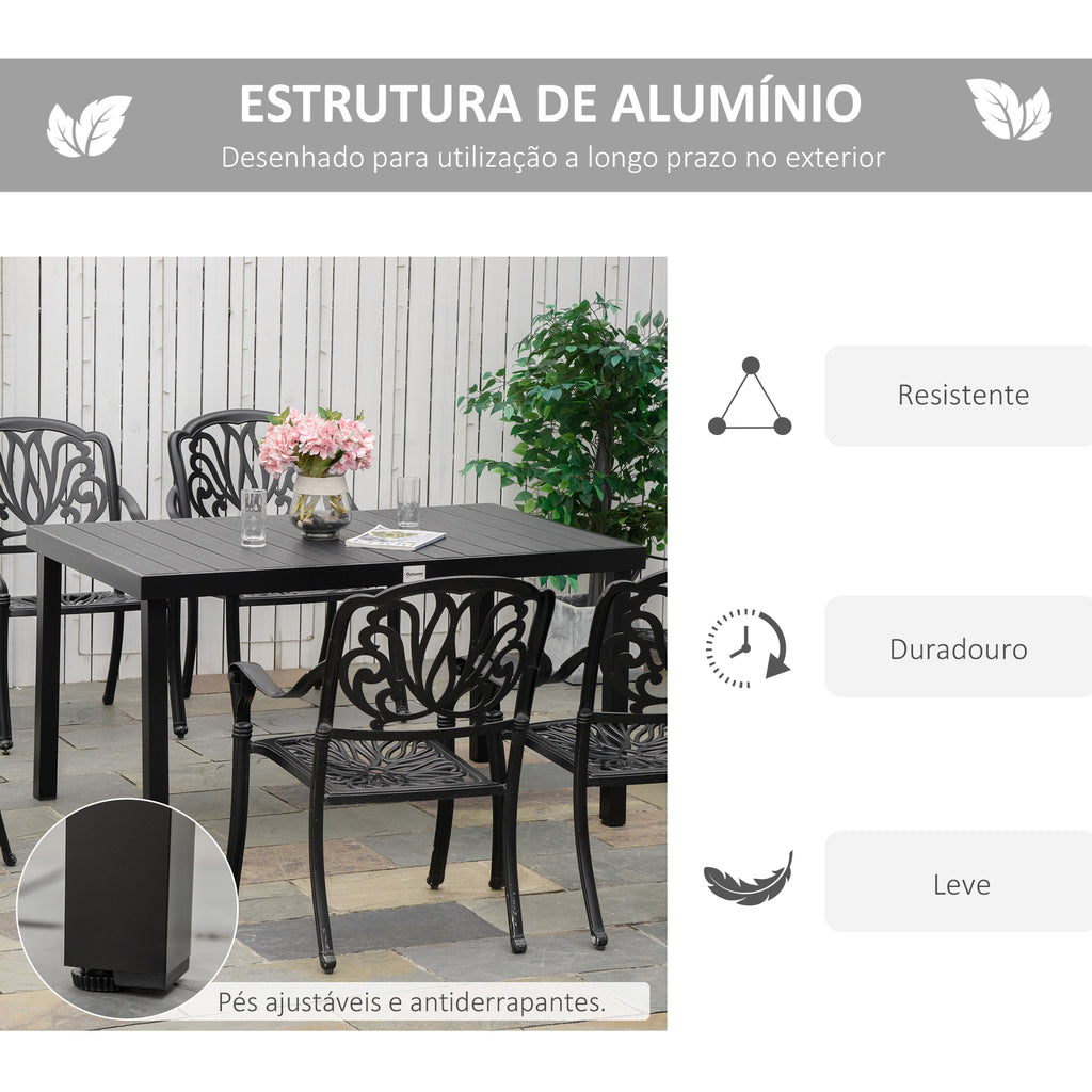 Mesa de Jardim Retangular Mesa de Exterior para 6 Pessoas com Bancada de Ripas e Estrutura de Alumínio para Terraço Balcão 140x90x74cm Preto — foto 5