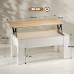 Mesa de Centro com Bancada Elevatória Mesa de Café com Compartimento Aberto e Oculto 100x50x45-58,5 cm Branco e Madeira — foto 3