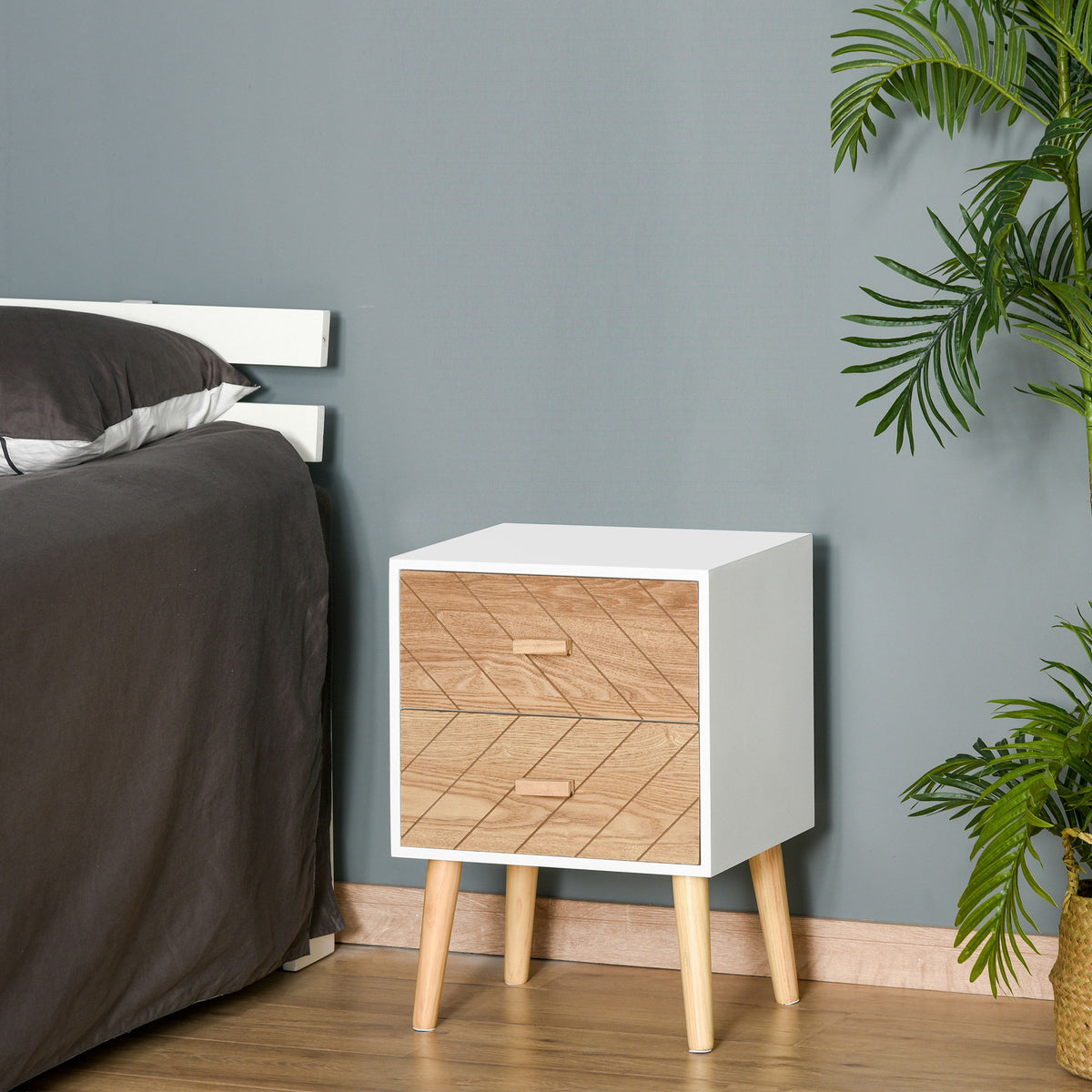 Mesa de Cabeceira com 2 Gavetas Mesa de Cabeceira com Espaço de Armazenamento para Dormitório 40x30x55,5 cm Branco e Madeira — foto 6