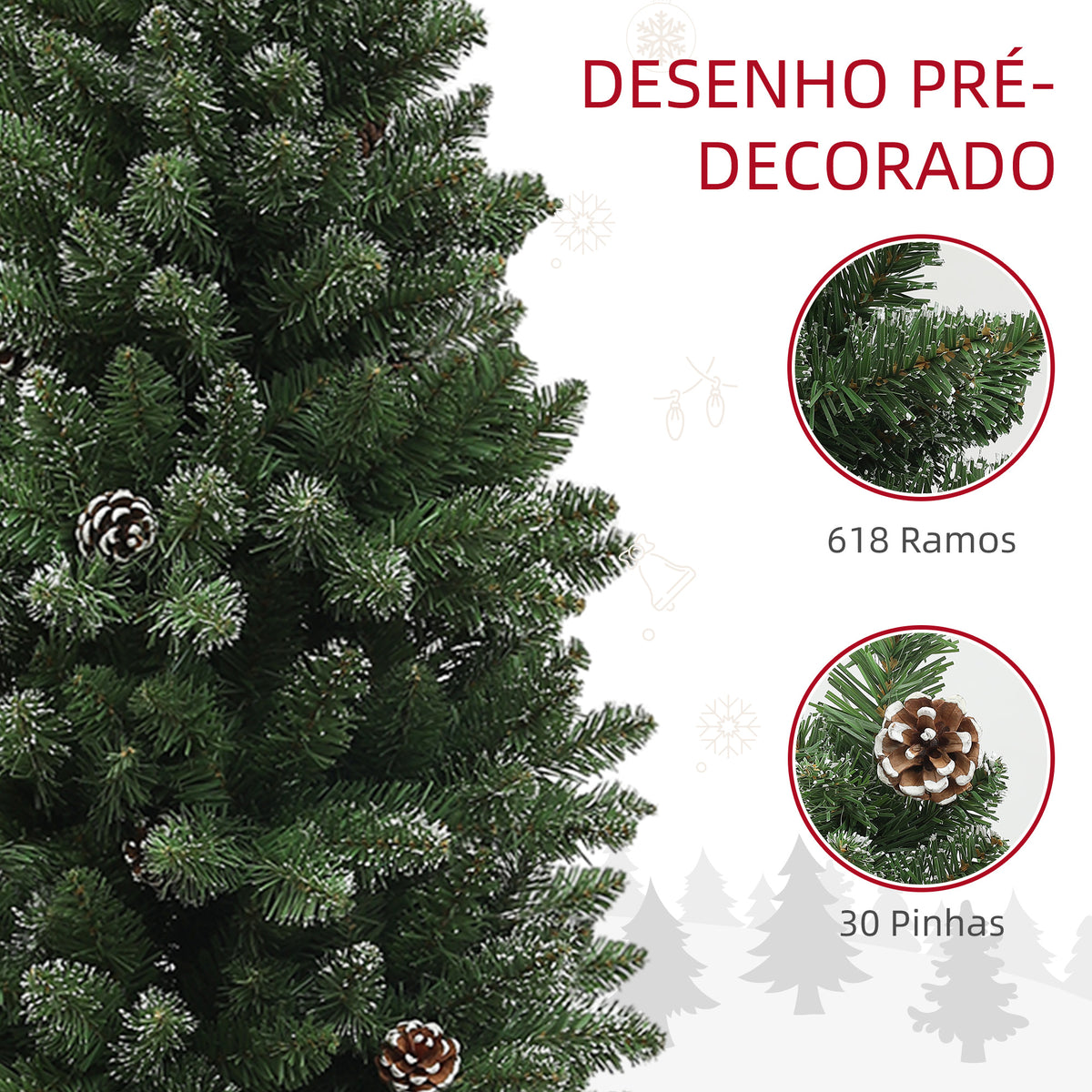 Árvore de Natal 180 cm Árvore de Natal Artificial com 618 Ramos e Suporte de Metal Árvore de Natal para Sala de Estar Interior Verde — foto 5