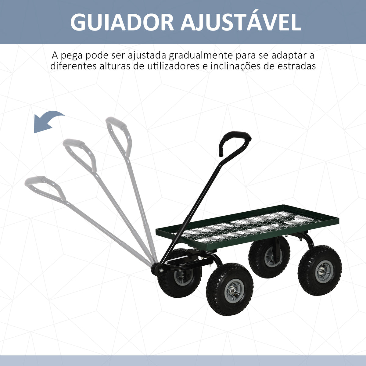 Carro de Transporte com Pega Revestida e 4 Rodas Grandes de Ø24 cm Carrinho de Jardim em Aço Capacidade 150 kg 94x48,5x100 cm Preto e Verde — foto 4
